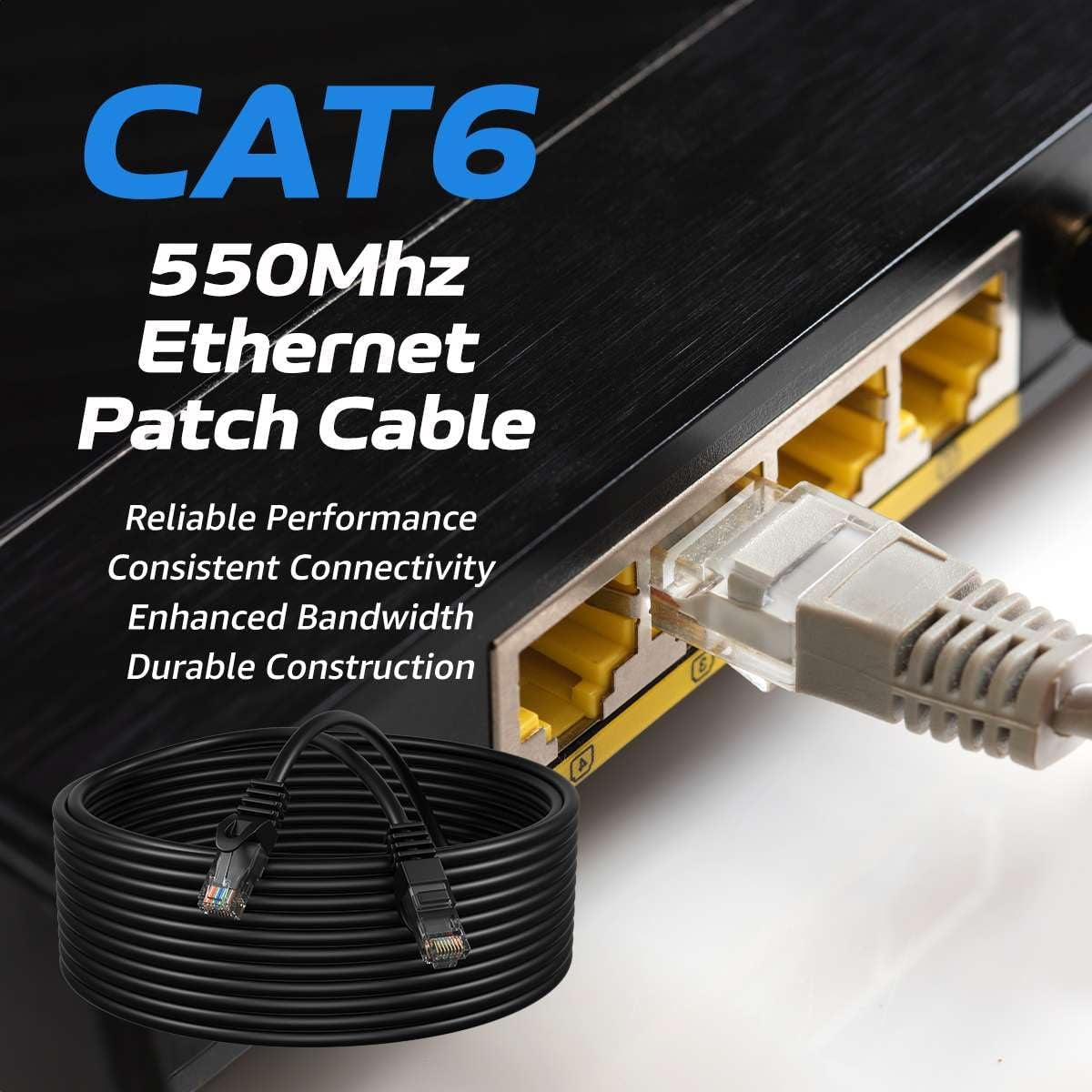 Black 50Ft Cat6 Ethernet Network Cable RJ45 Internet Modem Patch Cord